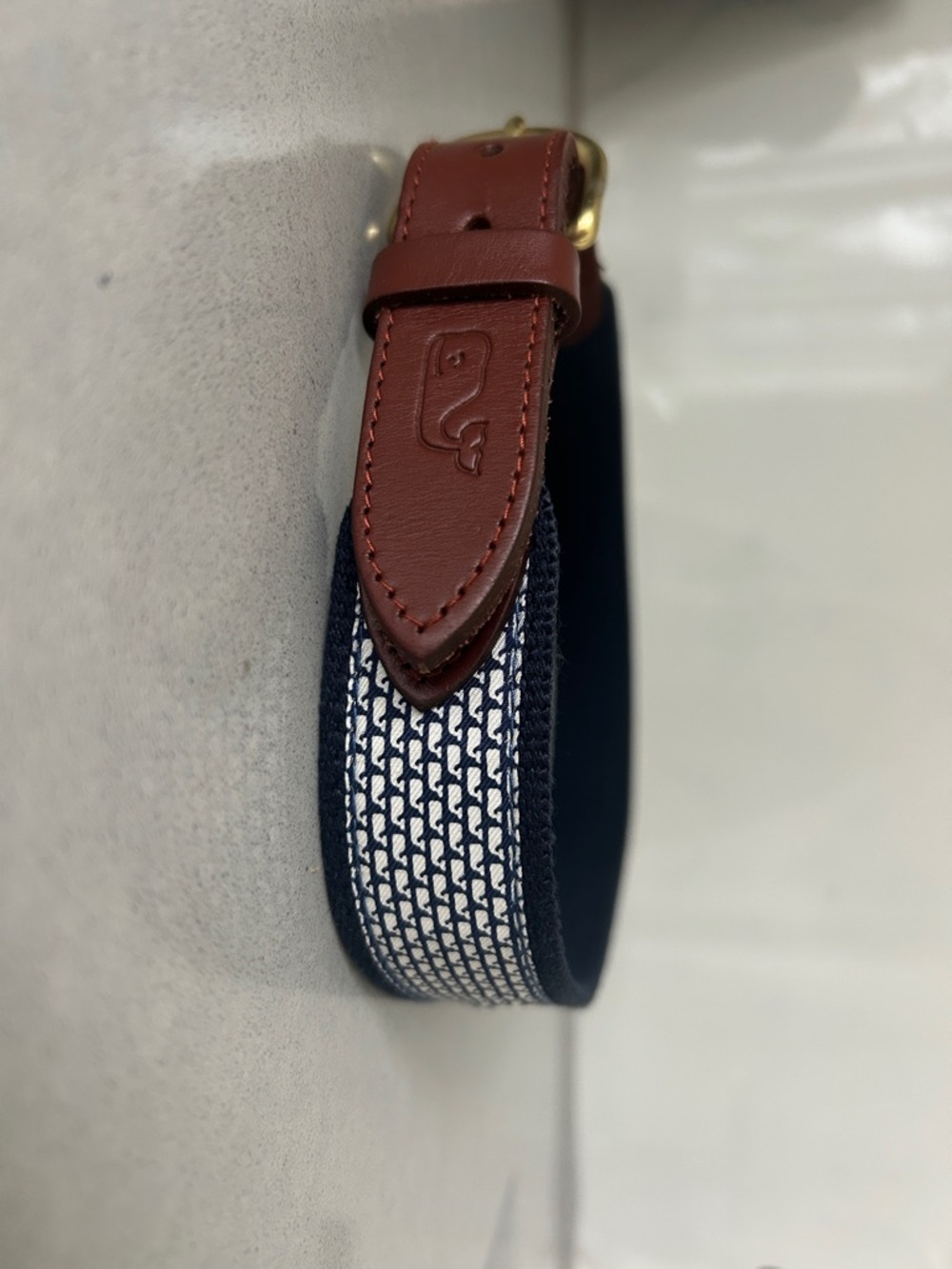 Boys vineyard vines Leather-Trim Navy & White Whale belt